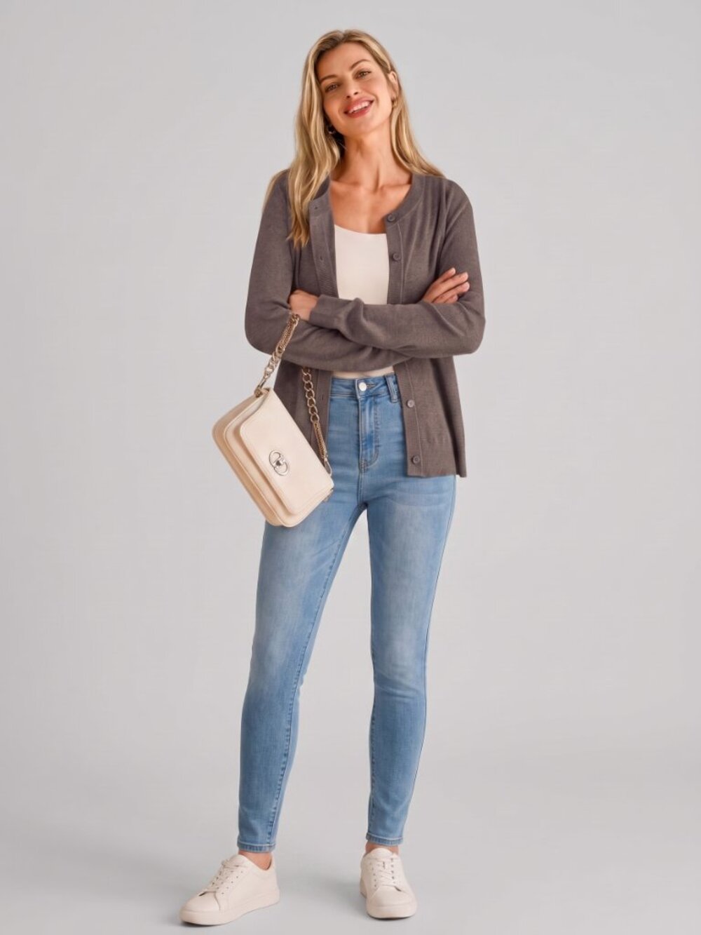 Women's Brown Wool Blend Lightweight Cardigan Button Front Business Casual Top - Picture 3 of 3
